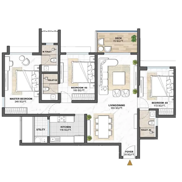 Lodha Camelot Kharadi 3BHK Floor Plan